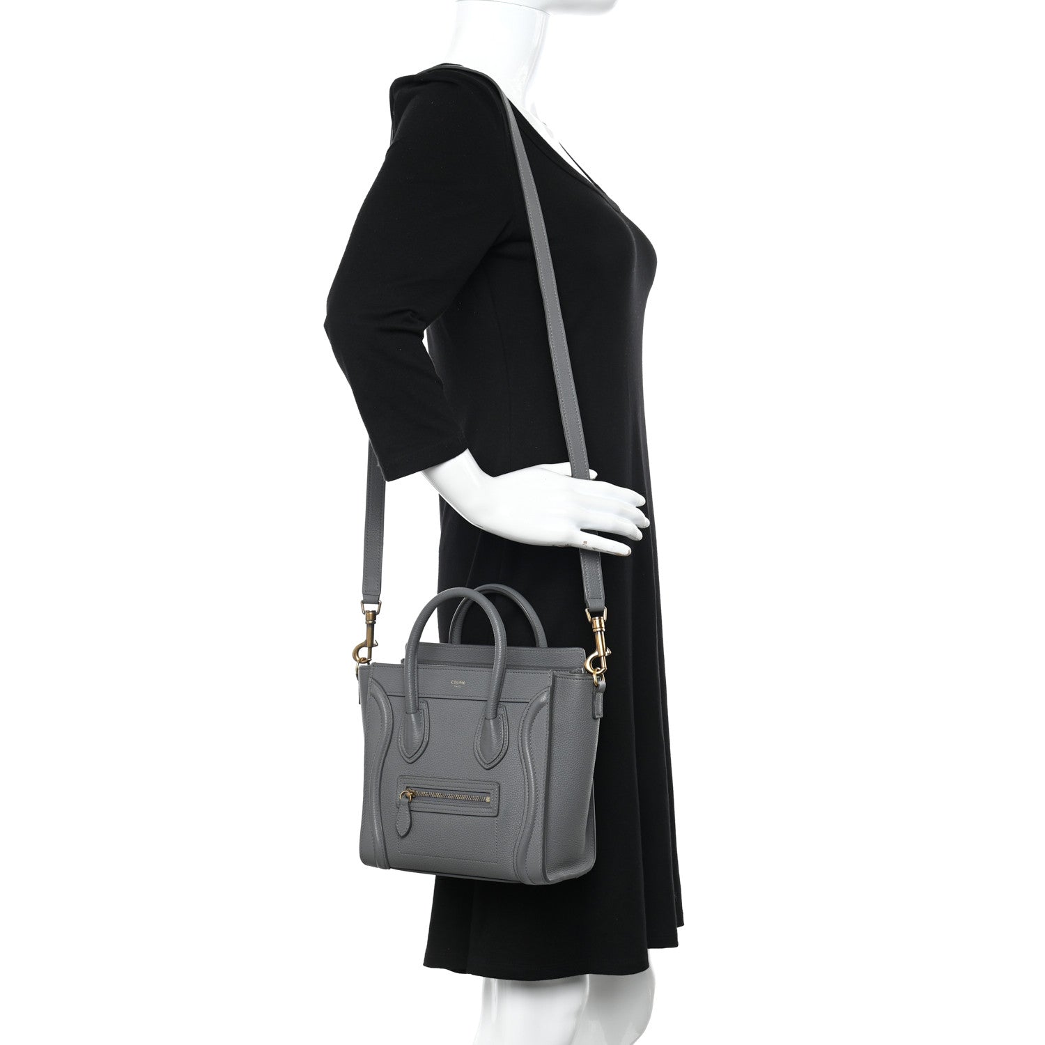 Celine Drummed Calfskin Nano Luggage Kohl 2 of 10