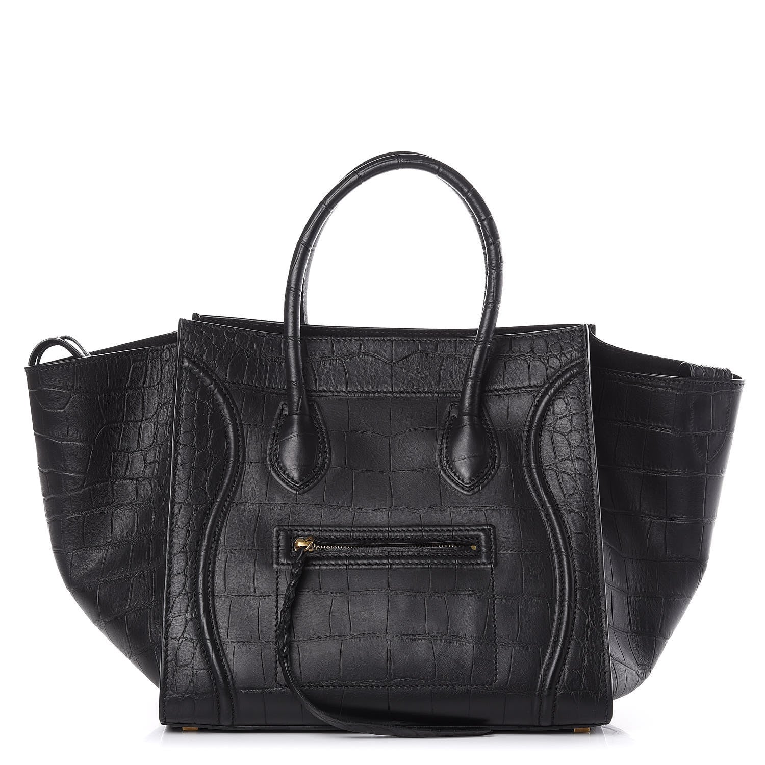 Celine Calfskin Crocodile Embossed Medium Phantom Luggage Black 1 of 9
