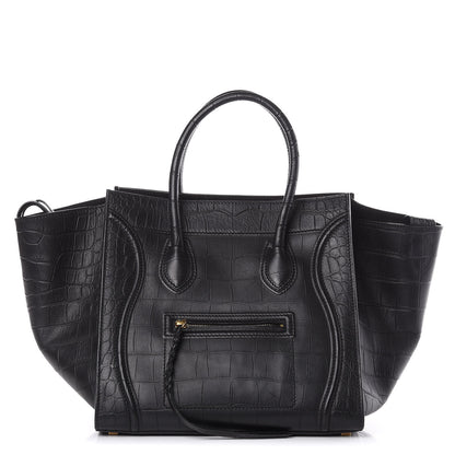 Celine Calfskin Crocodile Embossed Medium Phantom Luggage Black 1 of 9