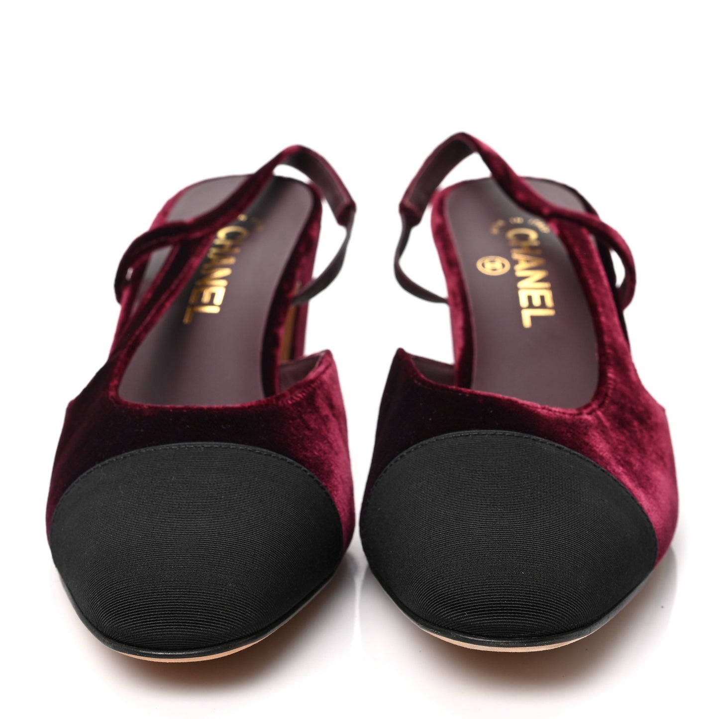Velvet Grosgrain Cap Toe CC Slingback Pumps 41 Burgundy Black