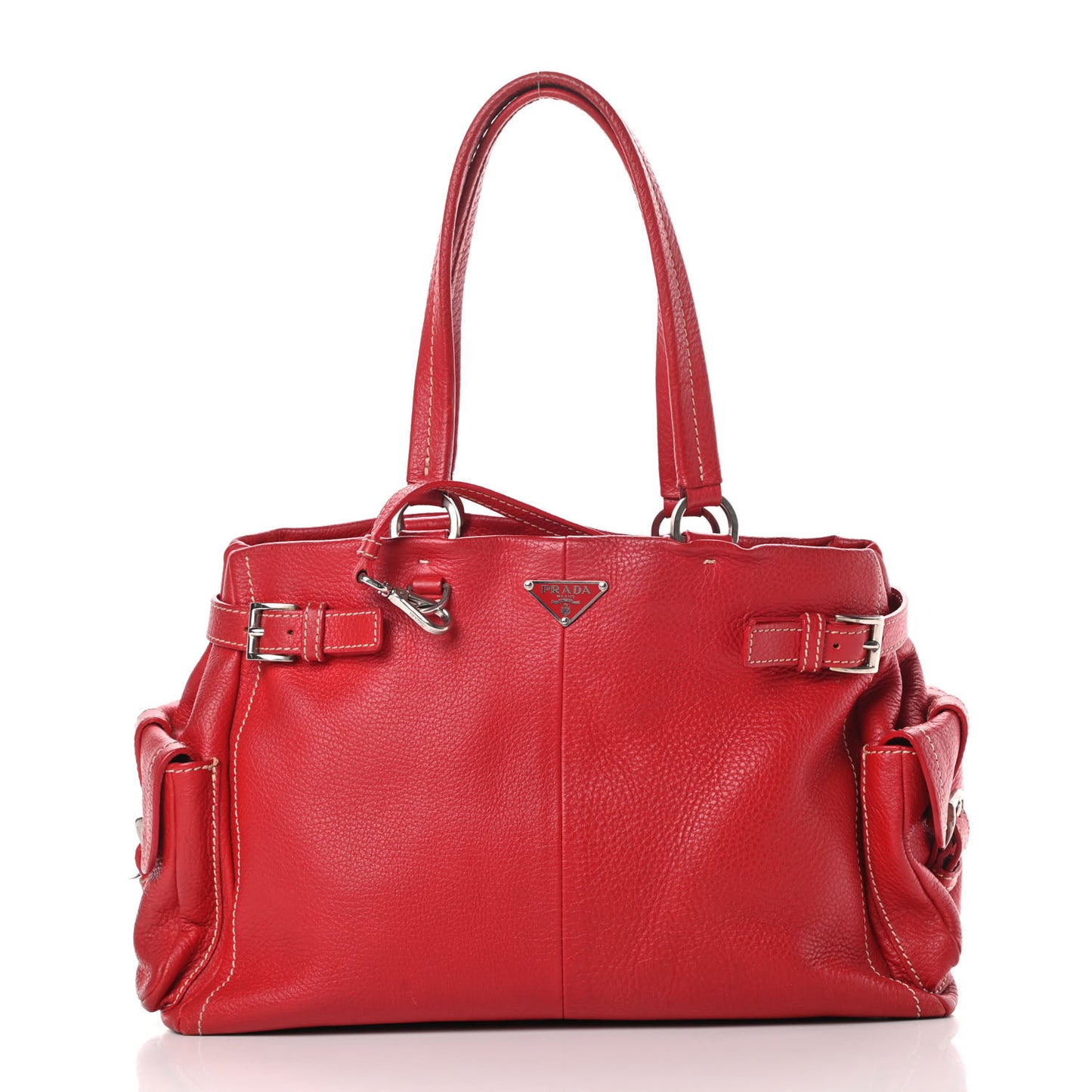 Vitello Daino Buckle Shoulder Bag Rosso