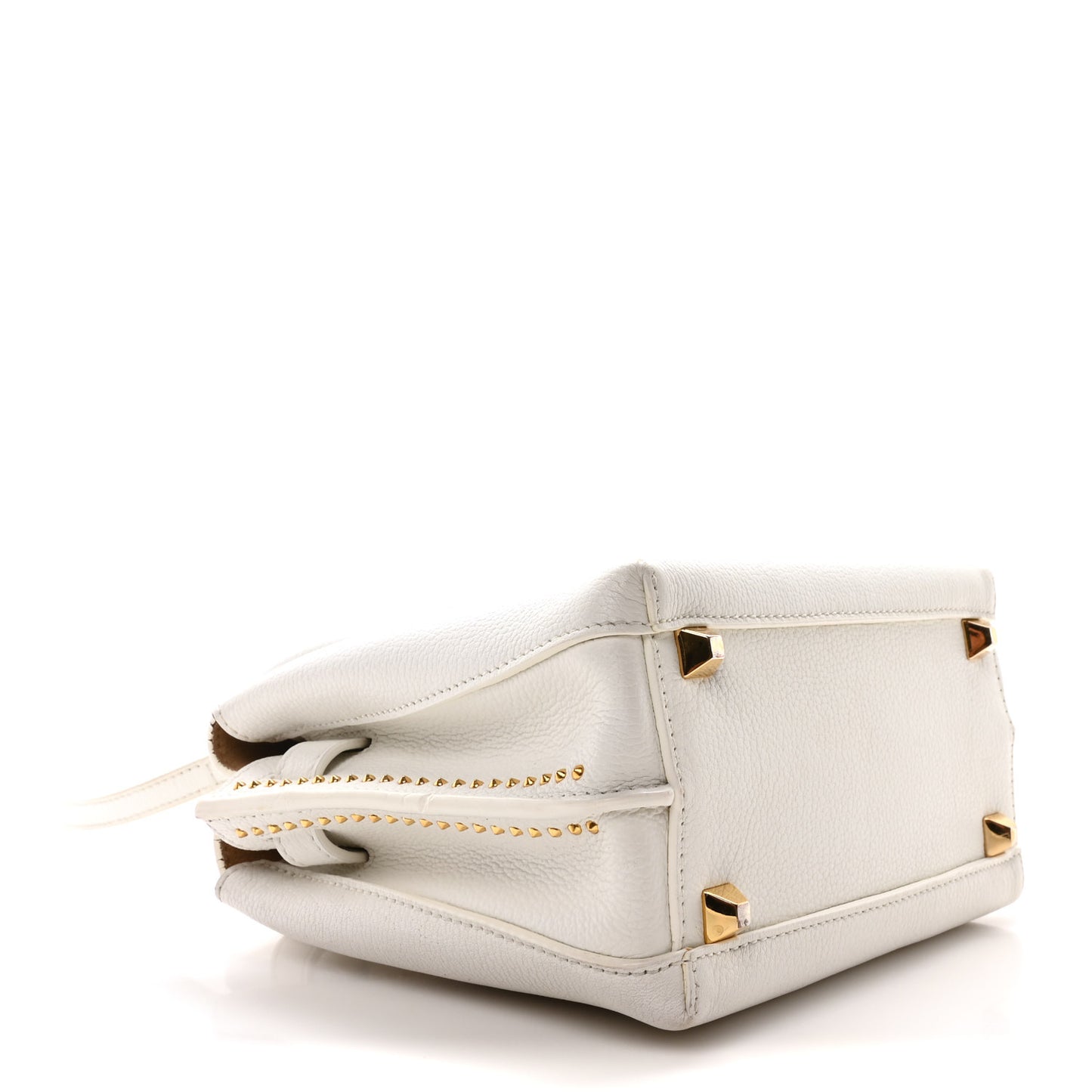 Grained Calfskin Studded Mini Milla Tote White