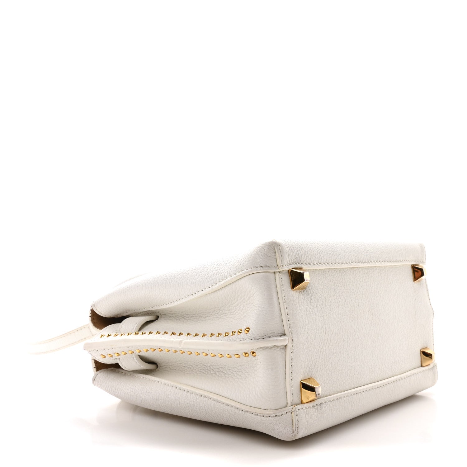 MCM Grained Calfskin Studded Mini Milla Tote White 4 of 10