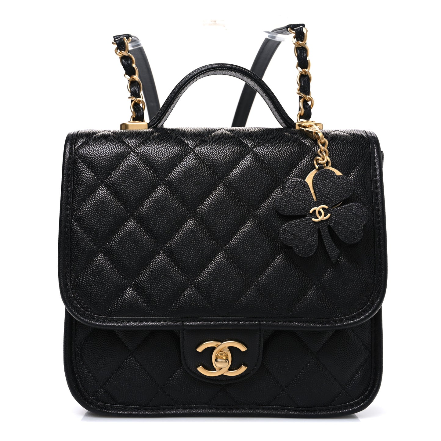 Caviar Quilted Small School Memory Top Handle Flap Black