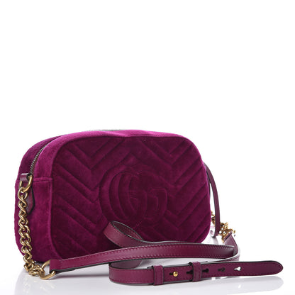 Gucci Velvet Matelasse Small GG Marmont Chain Shoulder Bag Fuchsia Violet Cyclamen 3 of 10