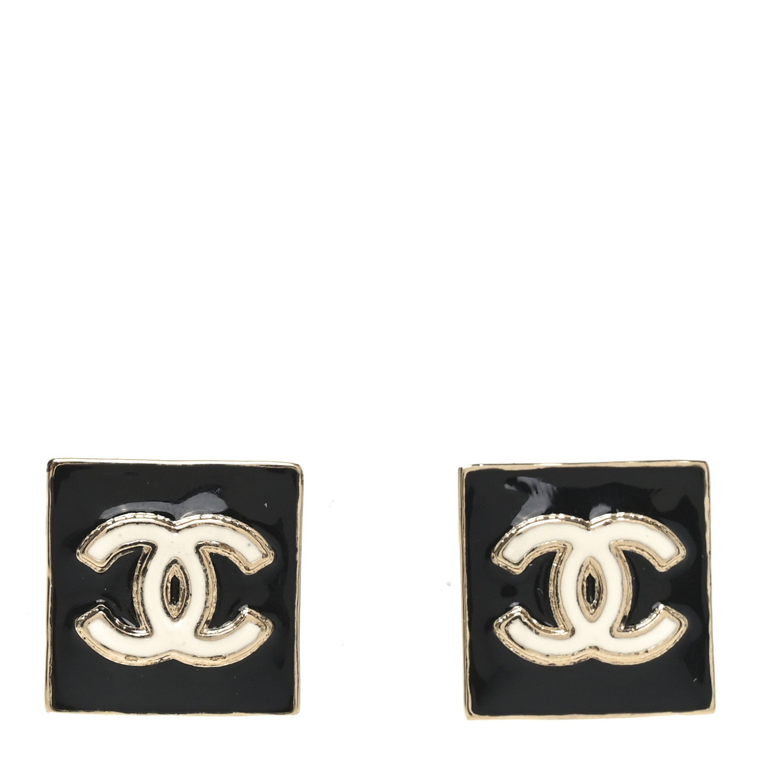 Chanel Enamel CC Square Earrings Black White 1 of 4