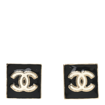 Chanel Enamel CC Square Earrings Black White 1 of 4