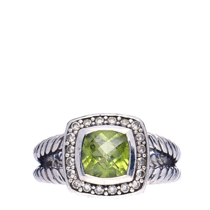 David Yurman Sterling Silver Diamond Peridot 7mm Petite Albion Ring 49 5 1 of 6