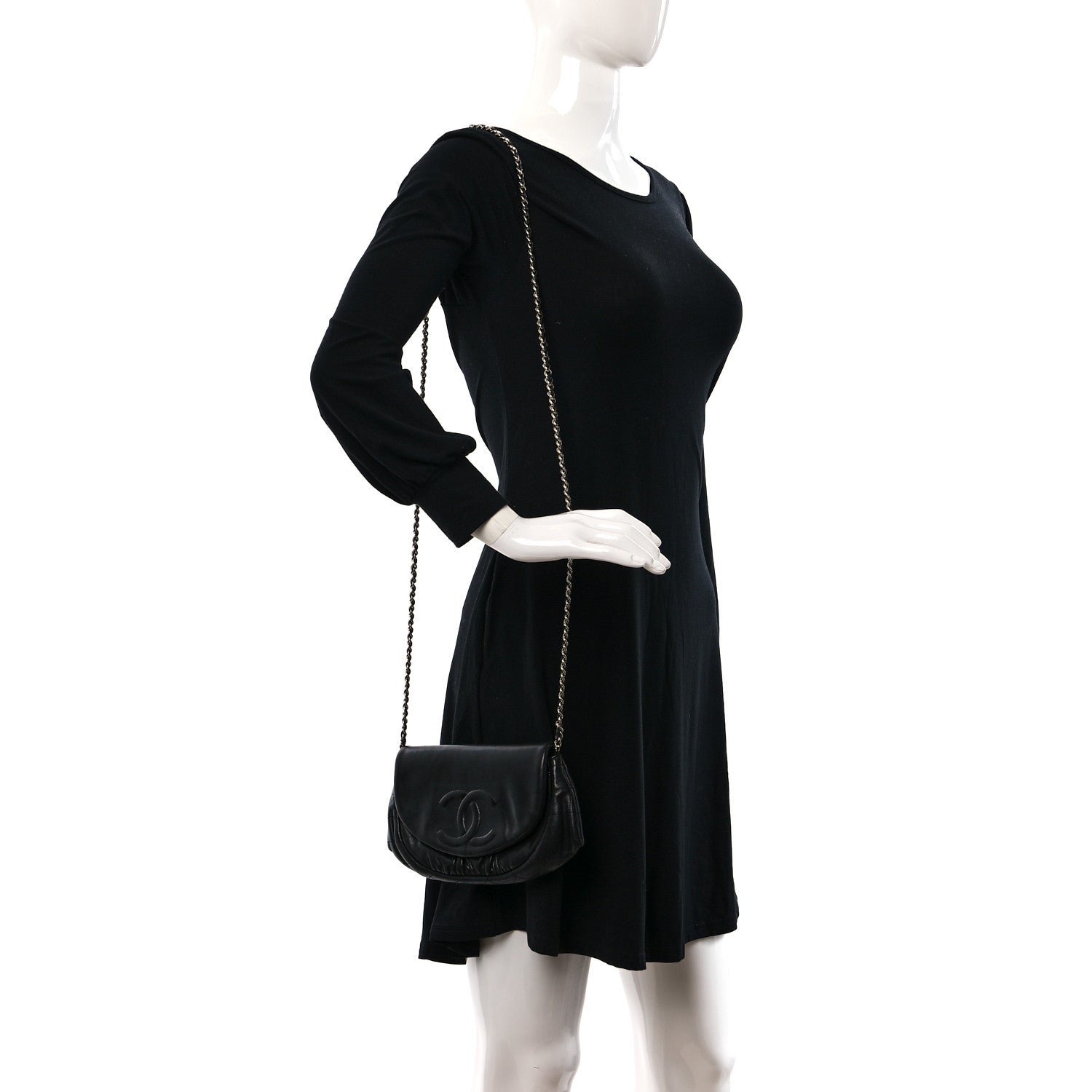 Chanel Lambskin Half Moon Wallet On Chain WOC Black 2 of 10