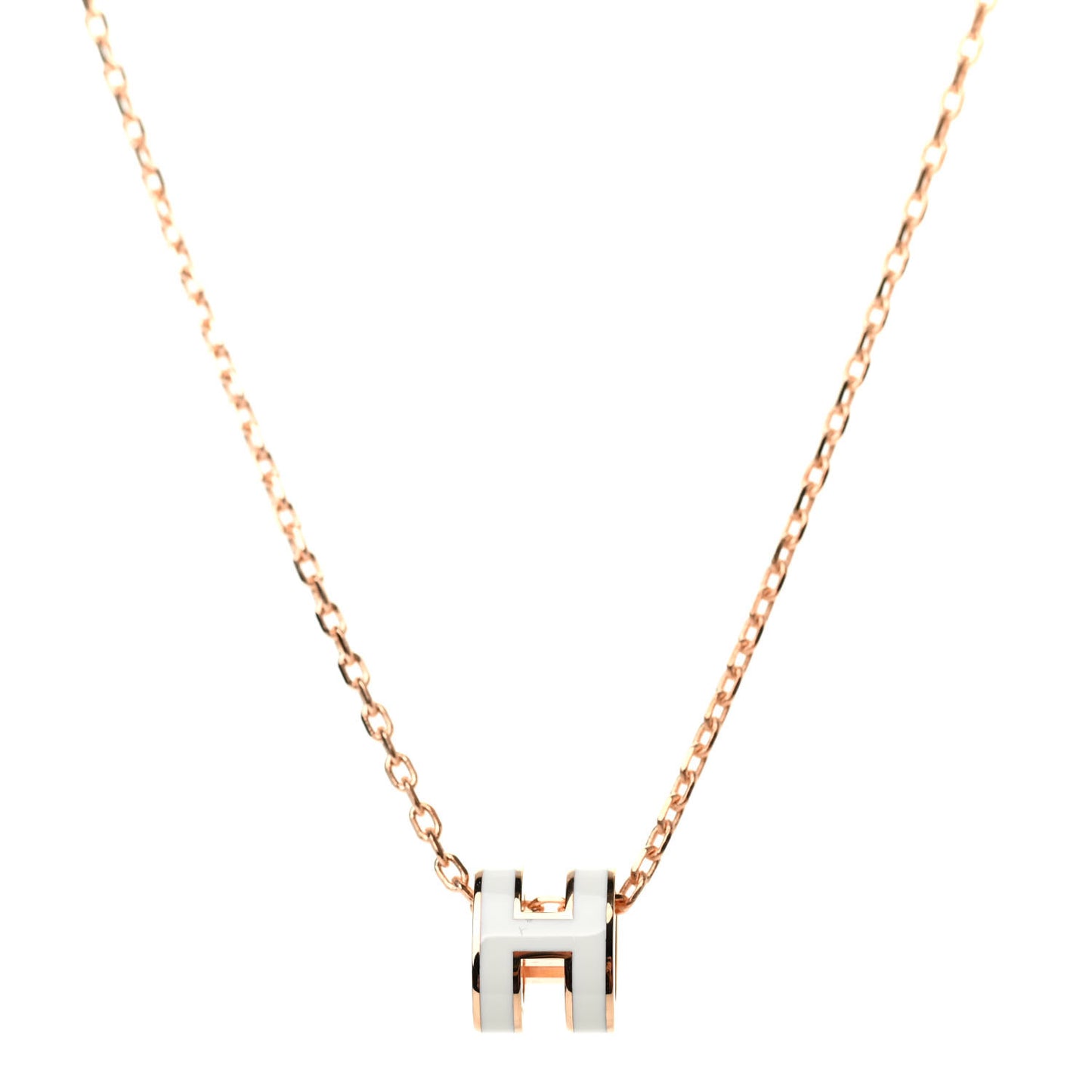 Lacquered Rose Gold Mini Pop H Pendant Necklace White