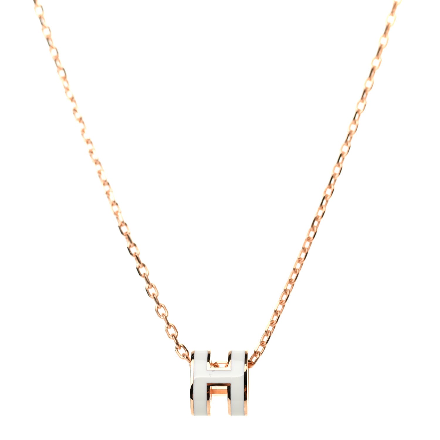 Hermes Lacquered Rose Gold Mini Pop H Pendant Necklace White 4 of 5