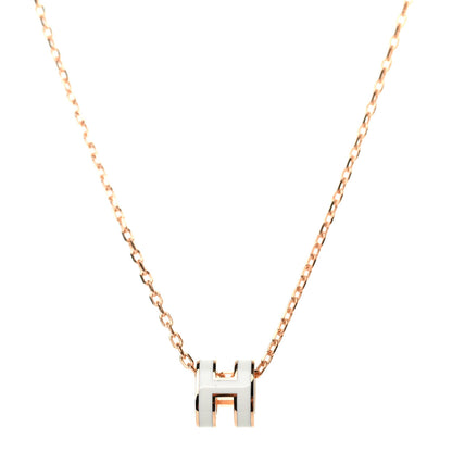 Hermes Lacquered Rose Gold Mini Pop H Pendant Necklace White 4 of 5