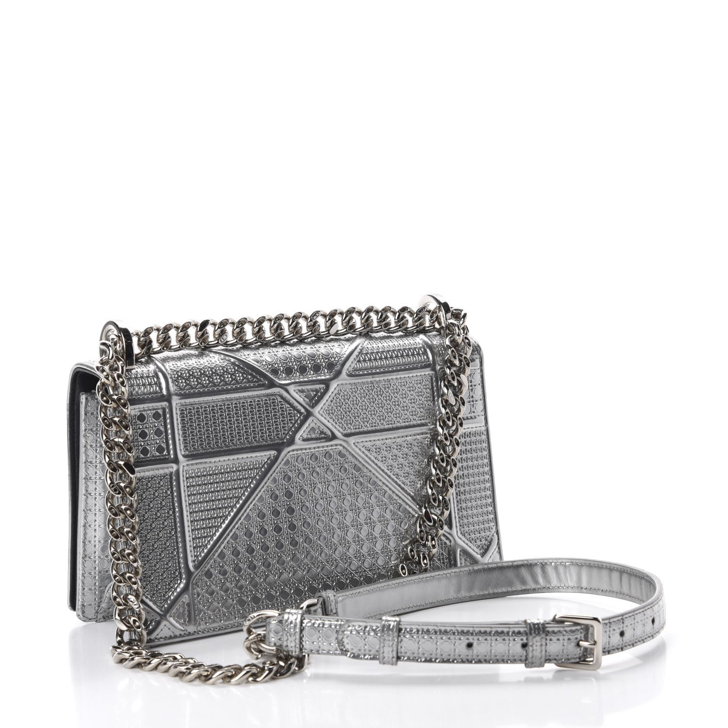 Christian Dior Metallic Patent Micro-Cannage Small Diorama Flap Bag Silver 2 of 8