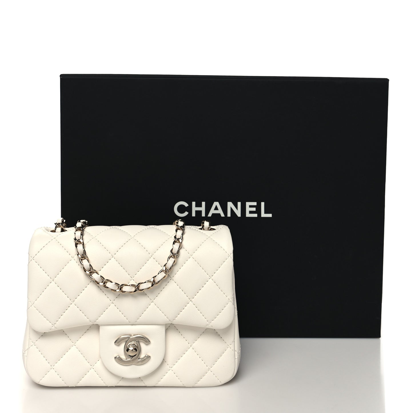 Lambskin Quilted Mini Pearl Crush Flap White