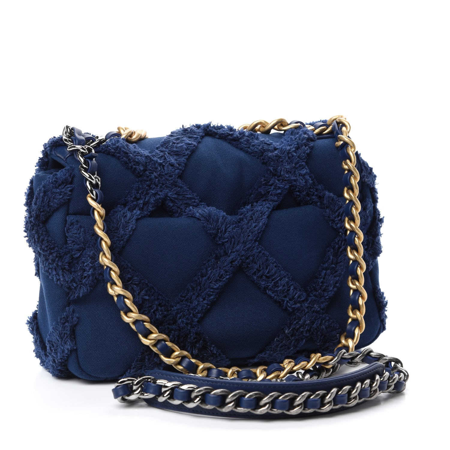 Chanel Cotton Canvas Quilted Medium Chanel 19 Flap Navy Blue 3 of 10