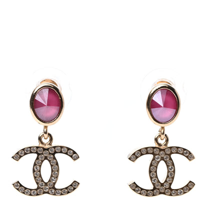 Chanel Crystal CC Drop Earrings Pink Gold 1 of 4