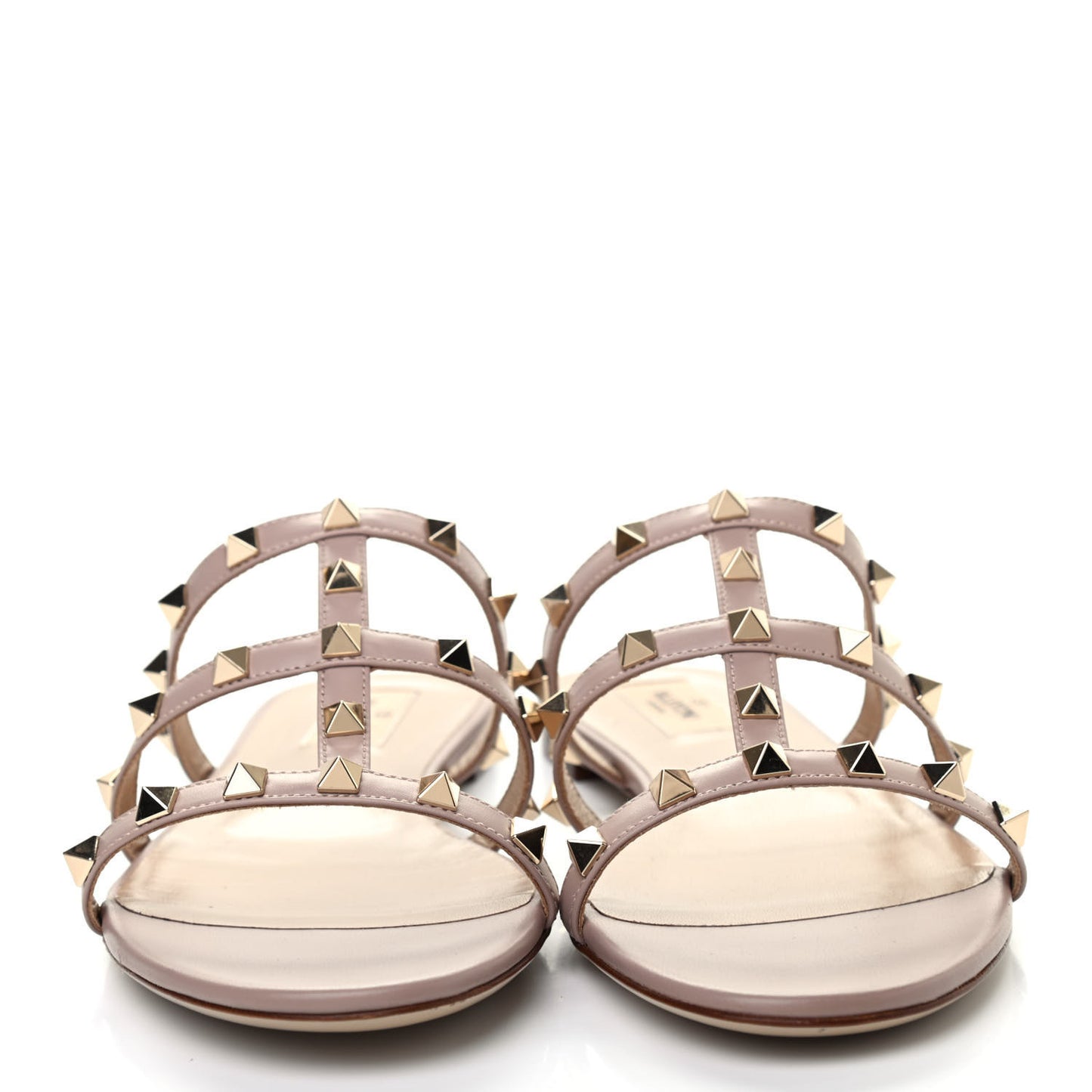 Nappa Rockstud Caged Flat Slide Sandals 39.5 Poudre