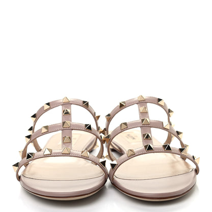 Valentino Garavani Nappa Rockstud Caged Flat Slide Sandals 39.5 Poudre 2 of 8