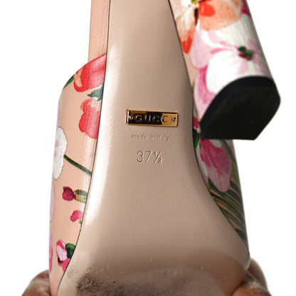 Gucci Calfskin Blooms Print High Heel Slide Sandals 37.5 Pink Apricot Multicolor 7 of 9