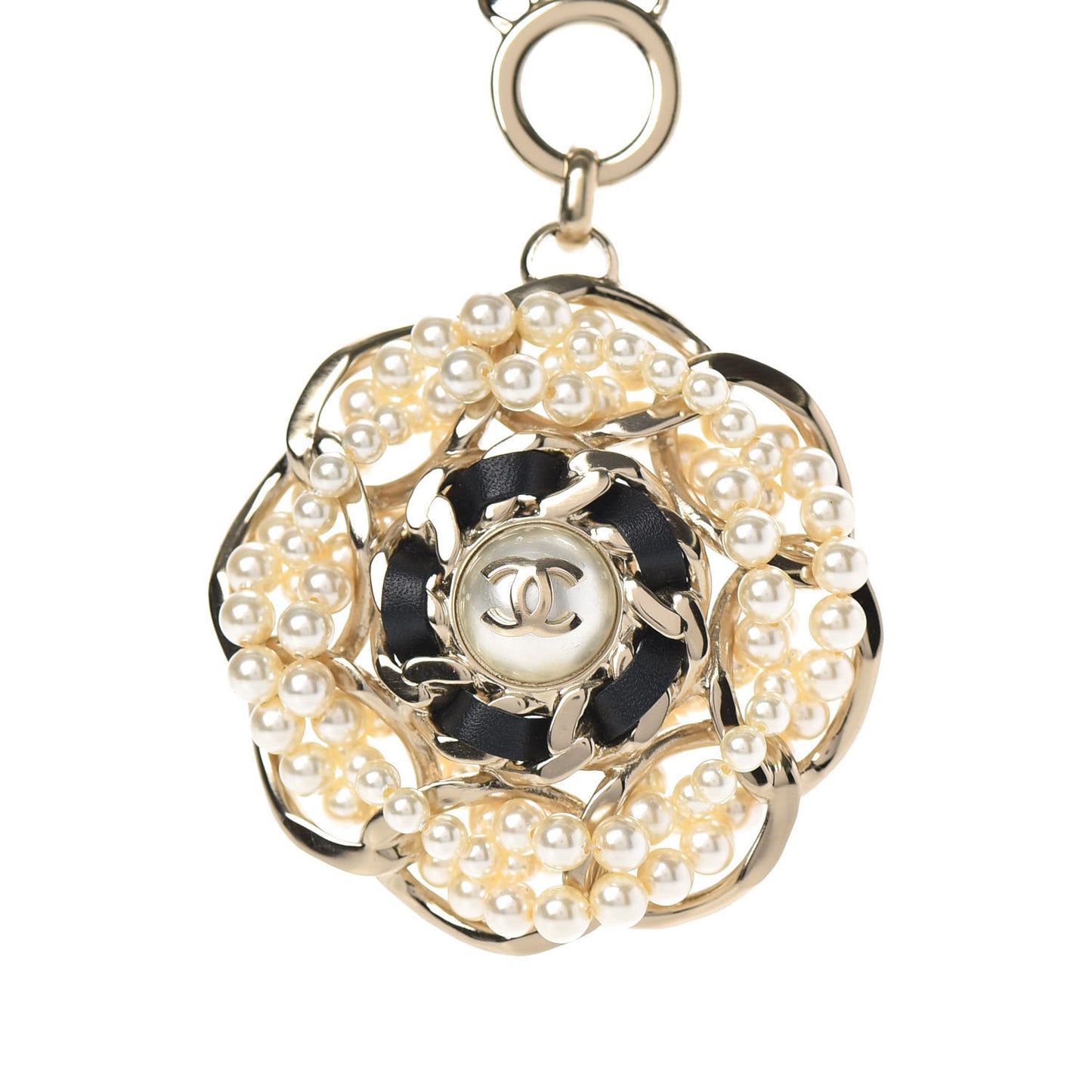Lambskin Pearl CC Camellia Chain Necklace Gold
