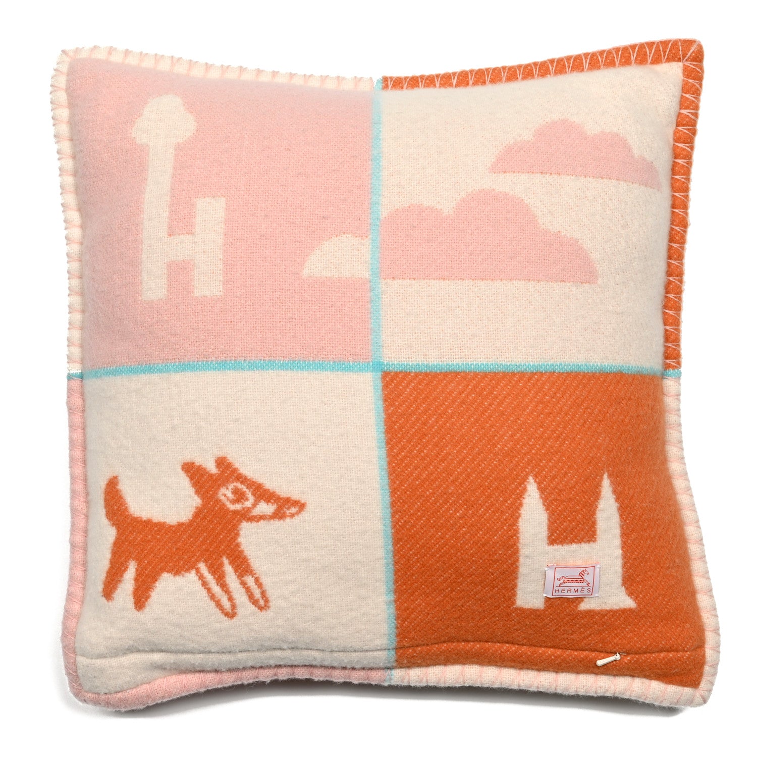 Hermes Wool Cashmere Avalon Epopee Pillow Mandarine Rose 2 of 4