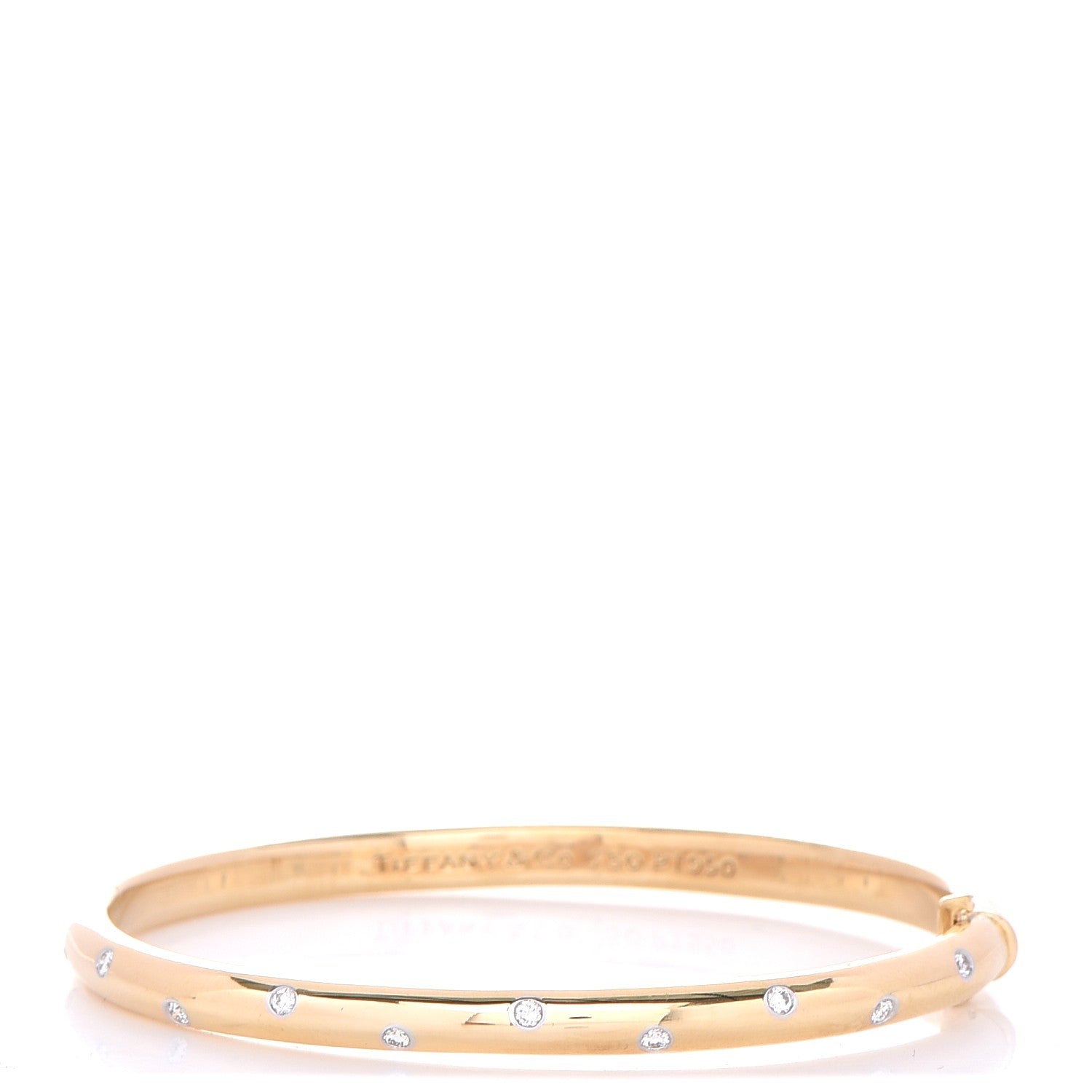 Tiffany 18K Yellow Gold Platinum Diamond 4.5mm Etoile Bangle Bracelet 1 of 7