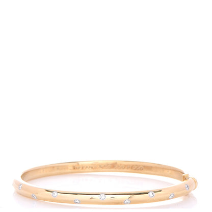 Tiffany 18K Yellow Gold Platinum Diamond 4.5mm Etoile Bangle Bracelet 1 of 7