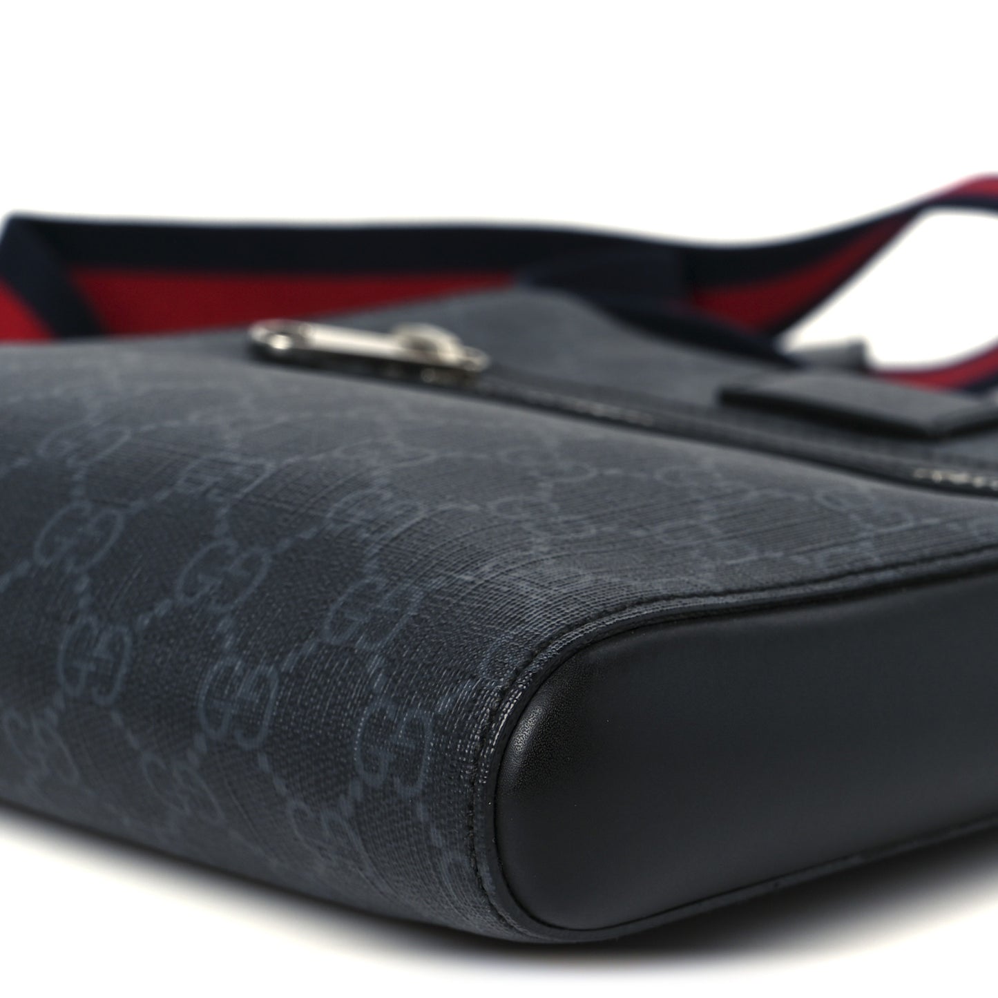 GG Supreme Monogram Web Small Flat Messenger Bag Black Grey