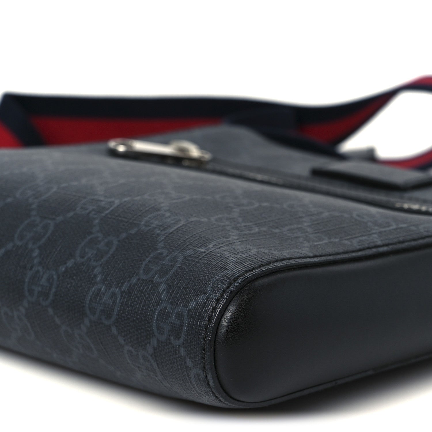 Gucci GG Supreme Monogram Web Small Flat Messenger Bag Black Grey 10 of 10