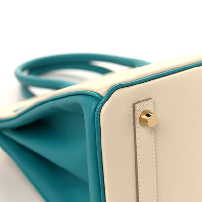 Hermes Epsom Horseshoe Bi Color Birkin 30 Craie Bleu Paon 11 of 13