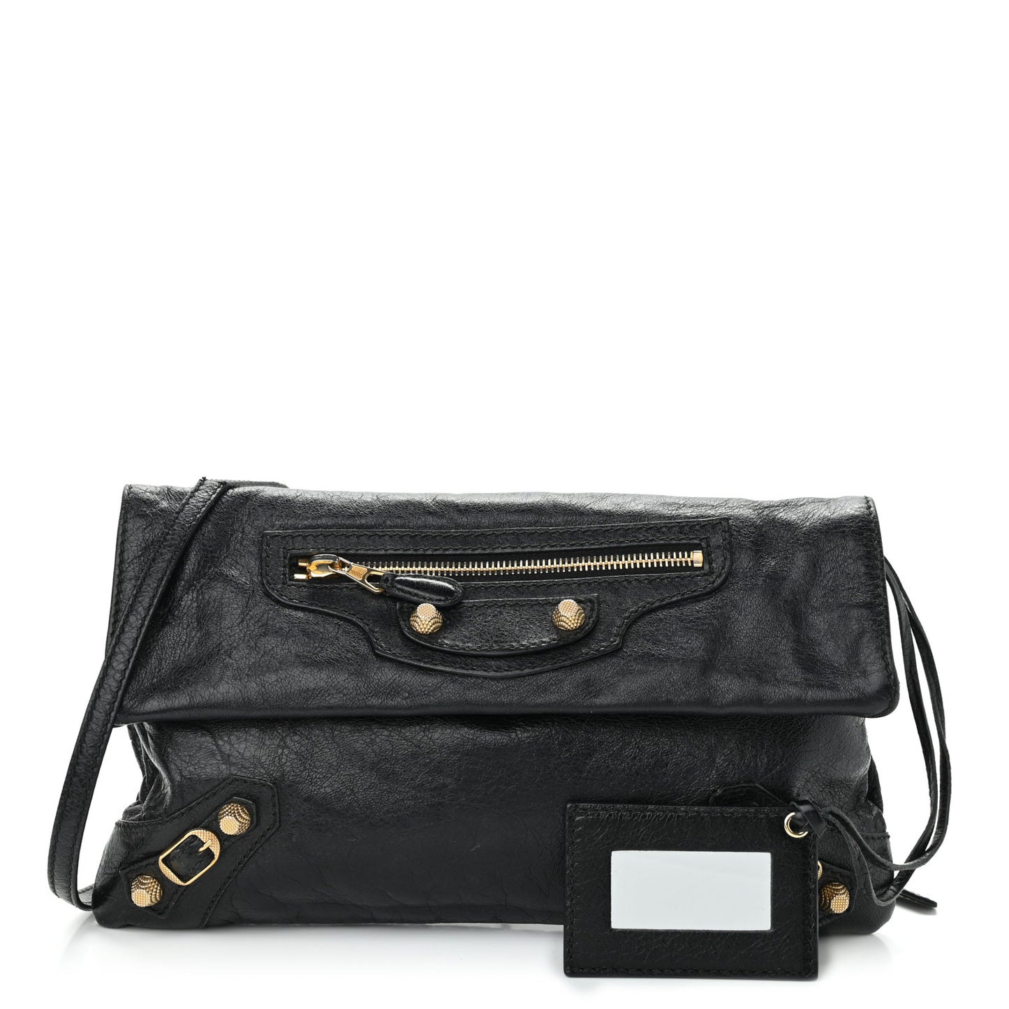 Agneau Giant 12 Gold Hardware Envelope Strap Clutch Black