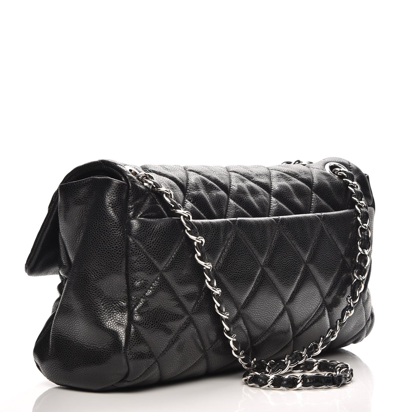 Glazed Caviar Medium Nature Flap Bag Black