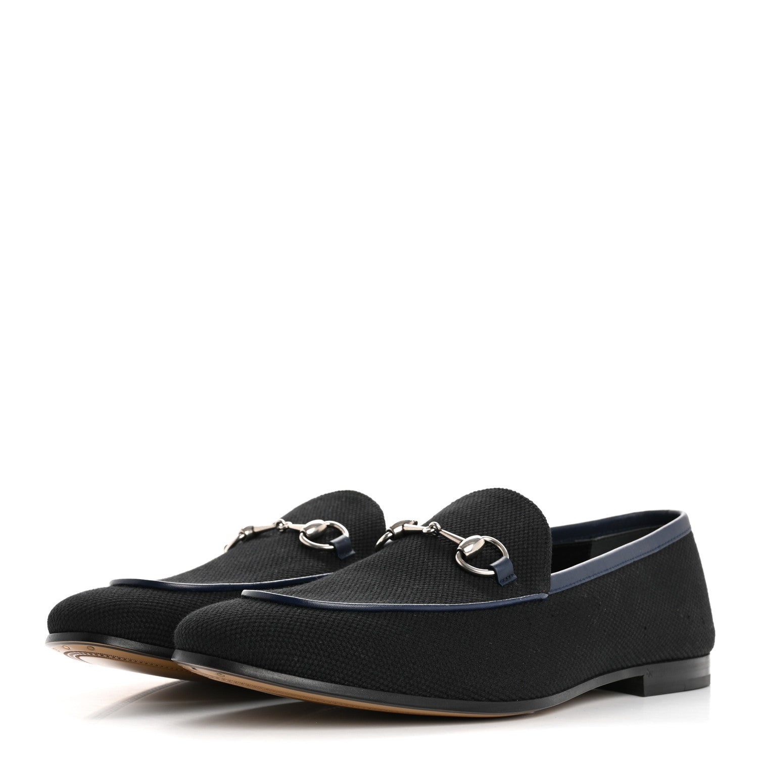 Gucci Canvas Horsebit Mens Jordaan Loafers 10.5 Black Blue Agata 4 of 13