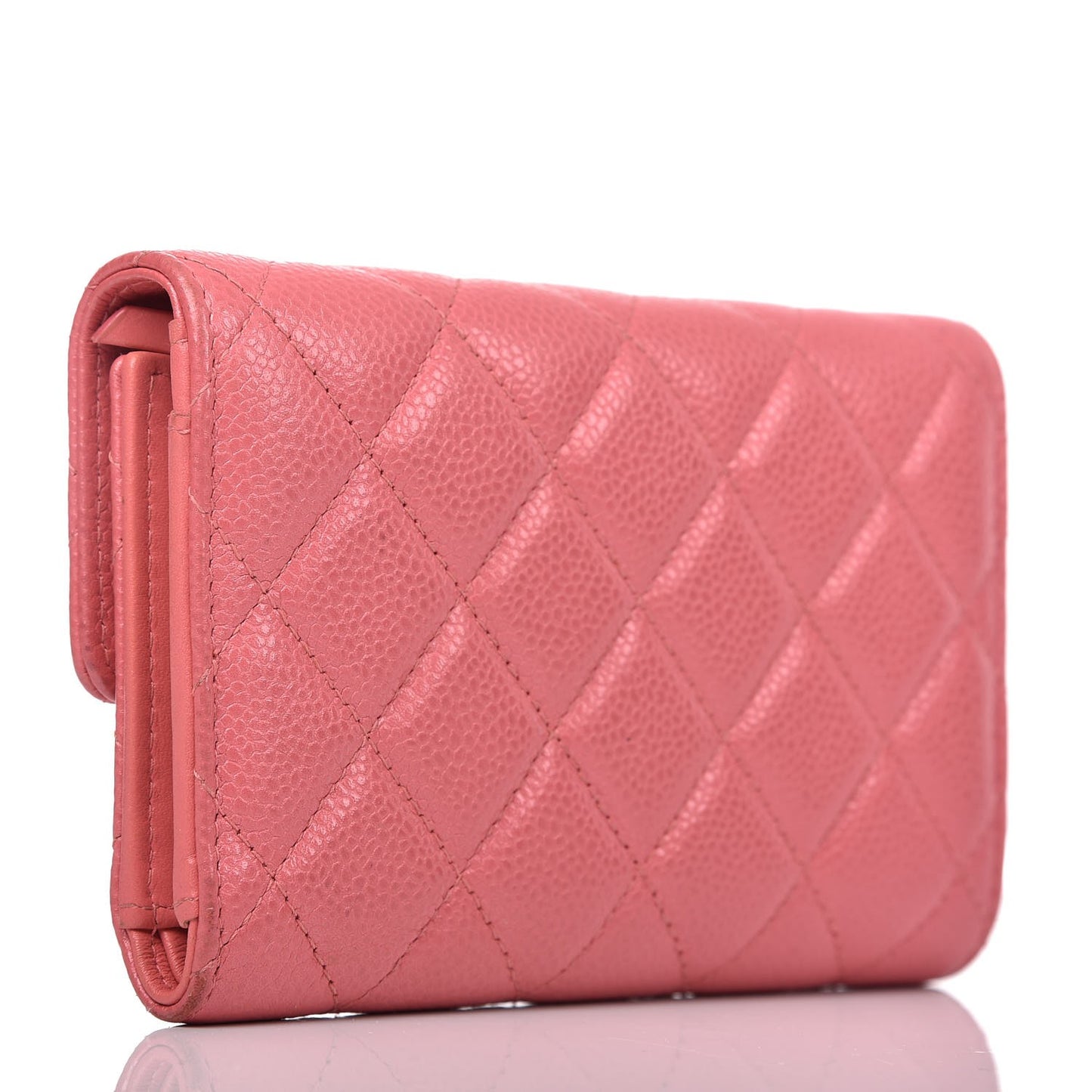 Caviar Quilted Small Flap Wallet Pink