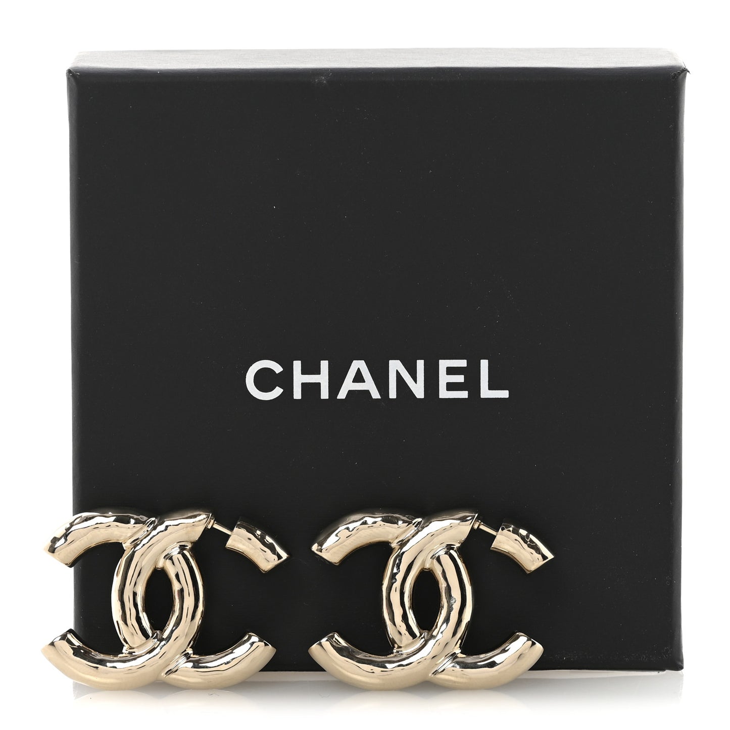 Metal Large CC Earrings Light Gold