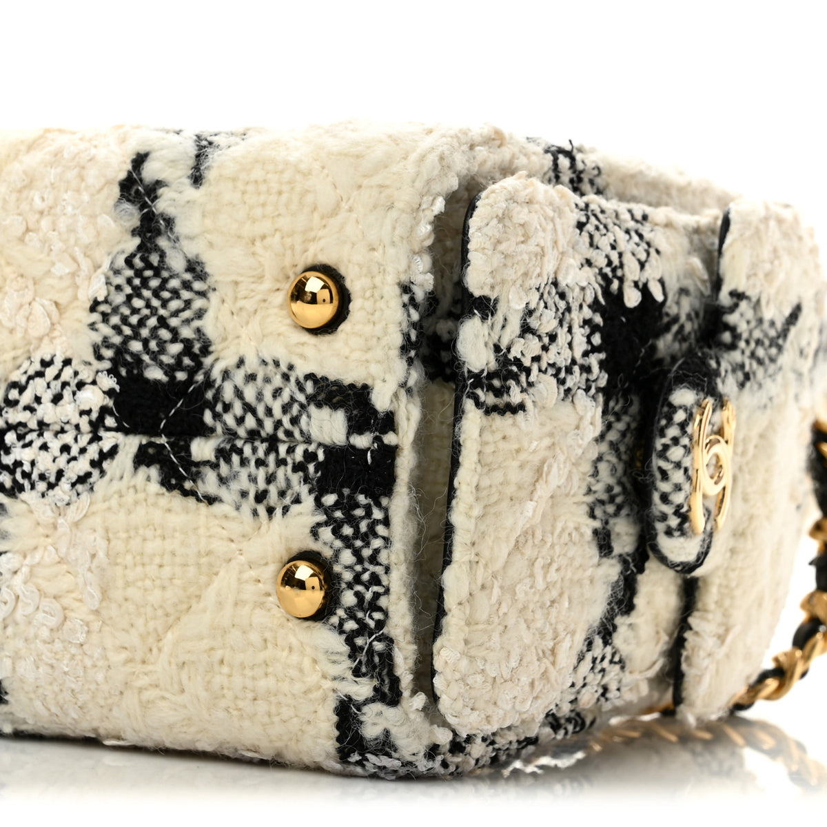 Tweed Quilted Mini Chanel 25 Handbag White Ecru Black