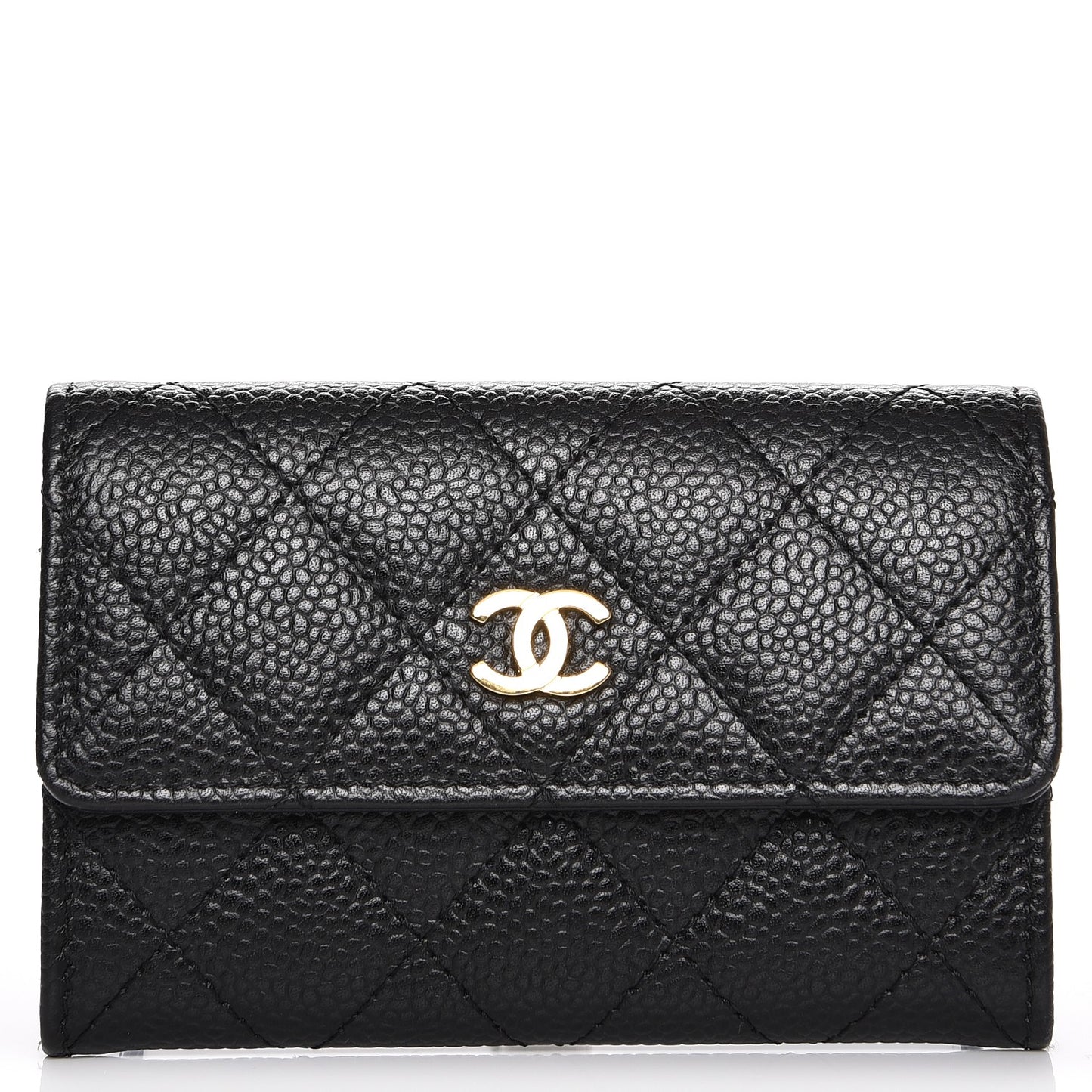 Caviar Quilted Flap Card Holder Black