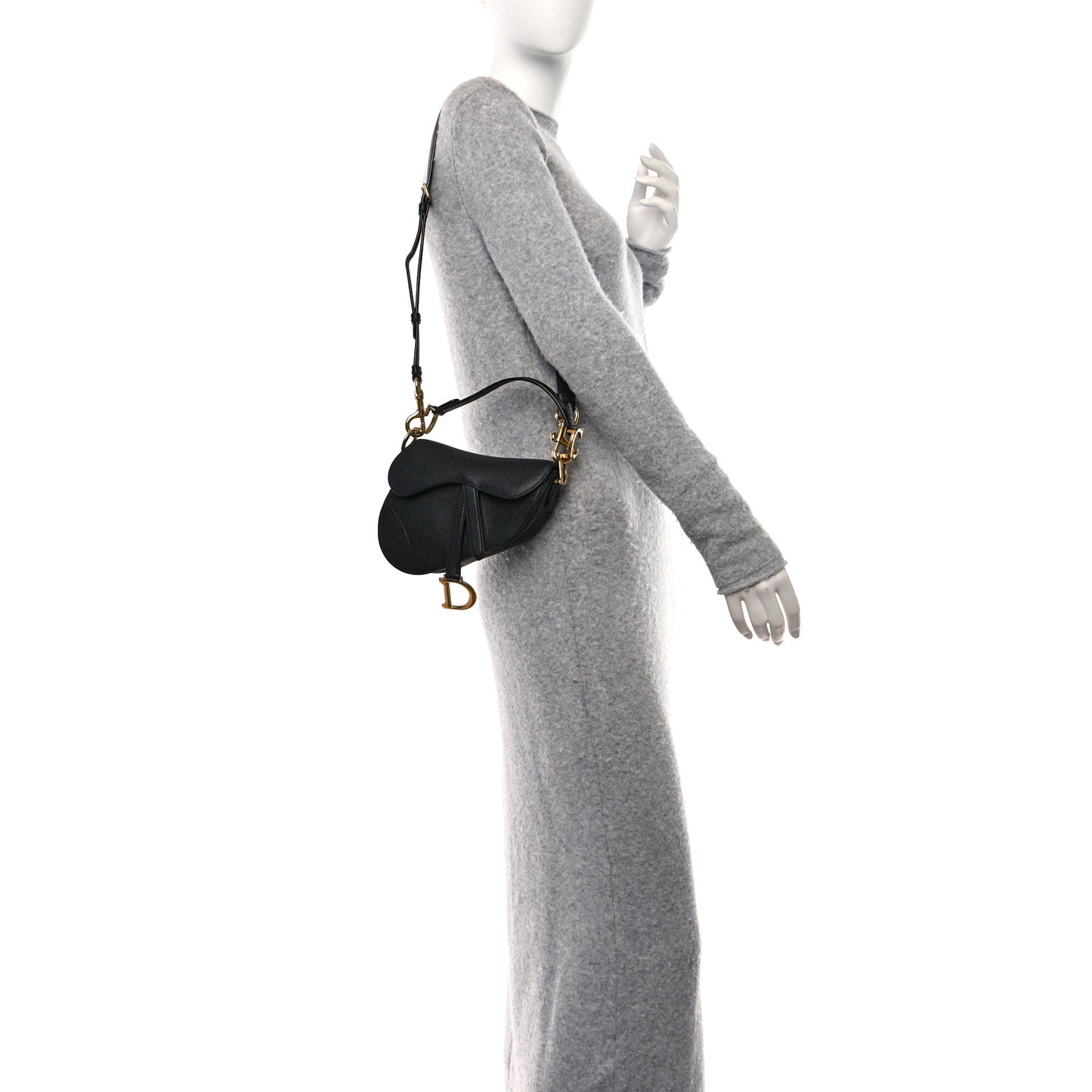 Grained Calfskin Mini Saddle Bag With Strap Black