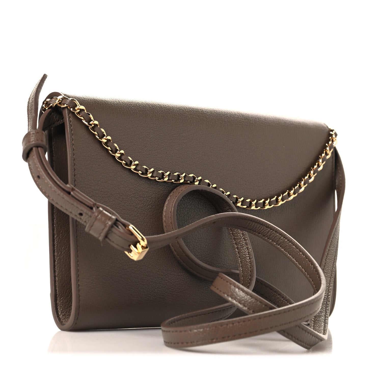 Grained Goatskin Envelope Clutch With Chain Light Brown