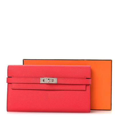 Hermes Epsom Kelly Longue Wallet Rouge Pivoine 27 of 28
