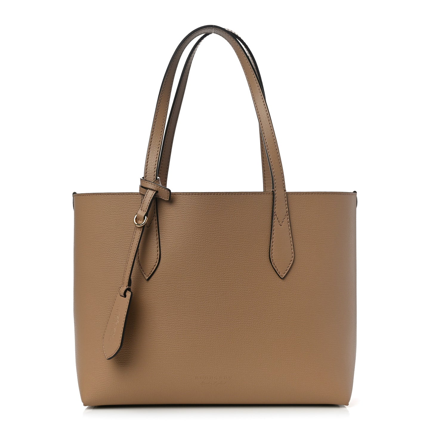 Grainy Calfskin Haymarket Check Small Reversible Tote Mid Camel