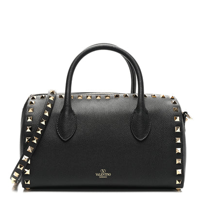 Valentino Garavani Pebbled Calfskin Rockstud Bowling Bag Black 1 of 10