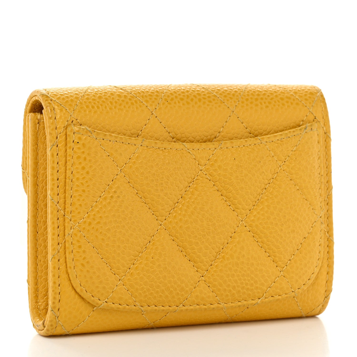 Chanel Caviar Quilted Flap Card Holder Wallet Yellow 3 of 8