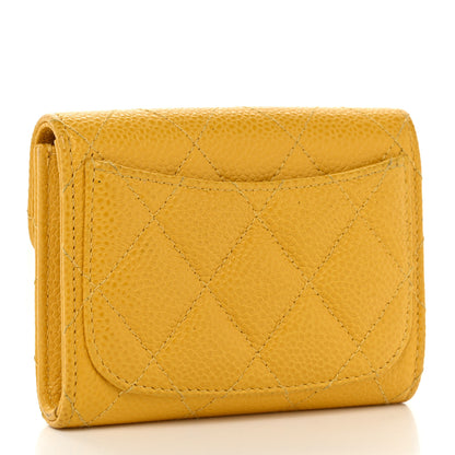 Chanel Caviar Quilted Flap Card Holder Wallet Yellow 3 of 8