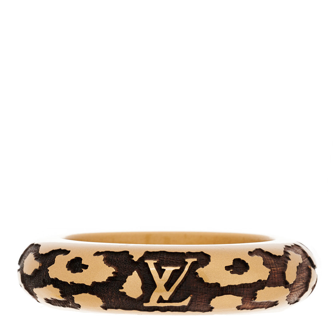 Louis Vuitton Lacquer Wood Leomonogram Bangle Bracelet M Gold 1 of 4