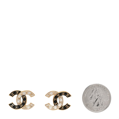 Chanel Enamel CC Logo Earrings Gold Black White 2 of 5