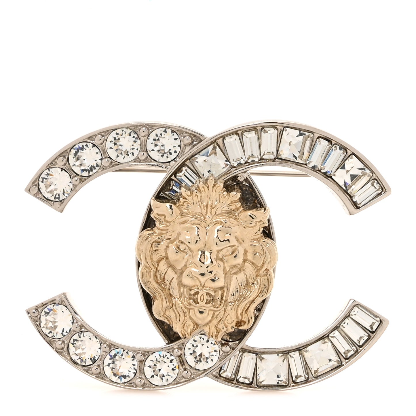 Crystal CC Lion Brooch Silver Gold