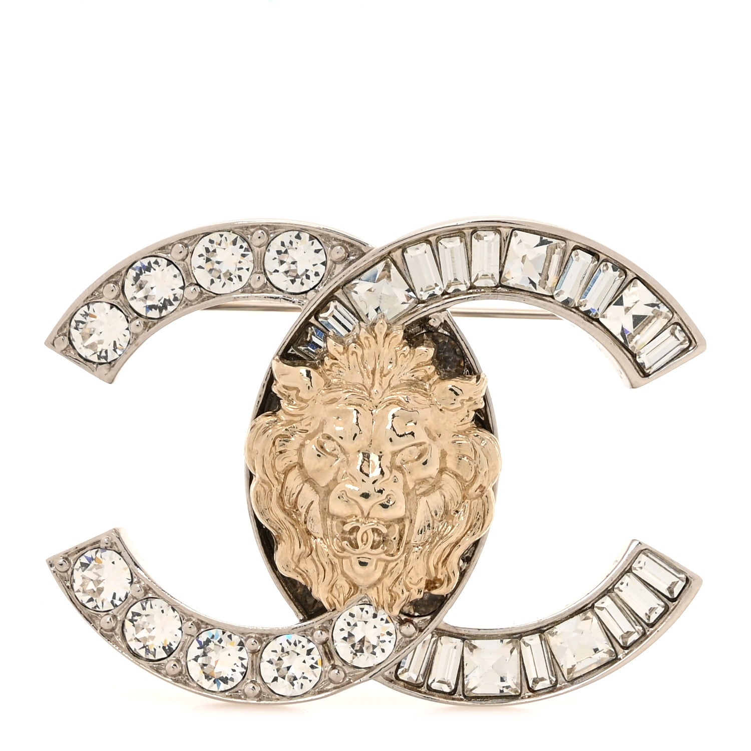 Chanel Crystal CC Lion Brooch Silver Gold 1 of 3