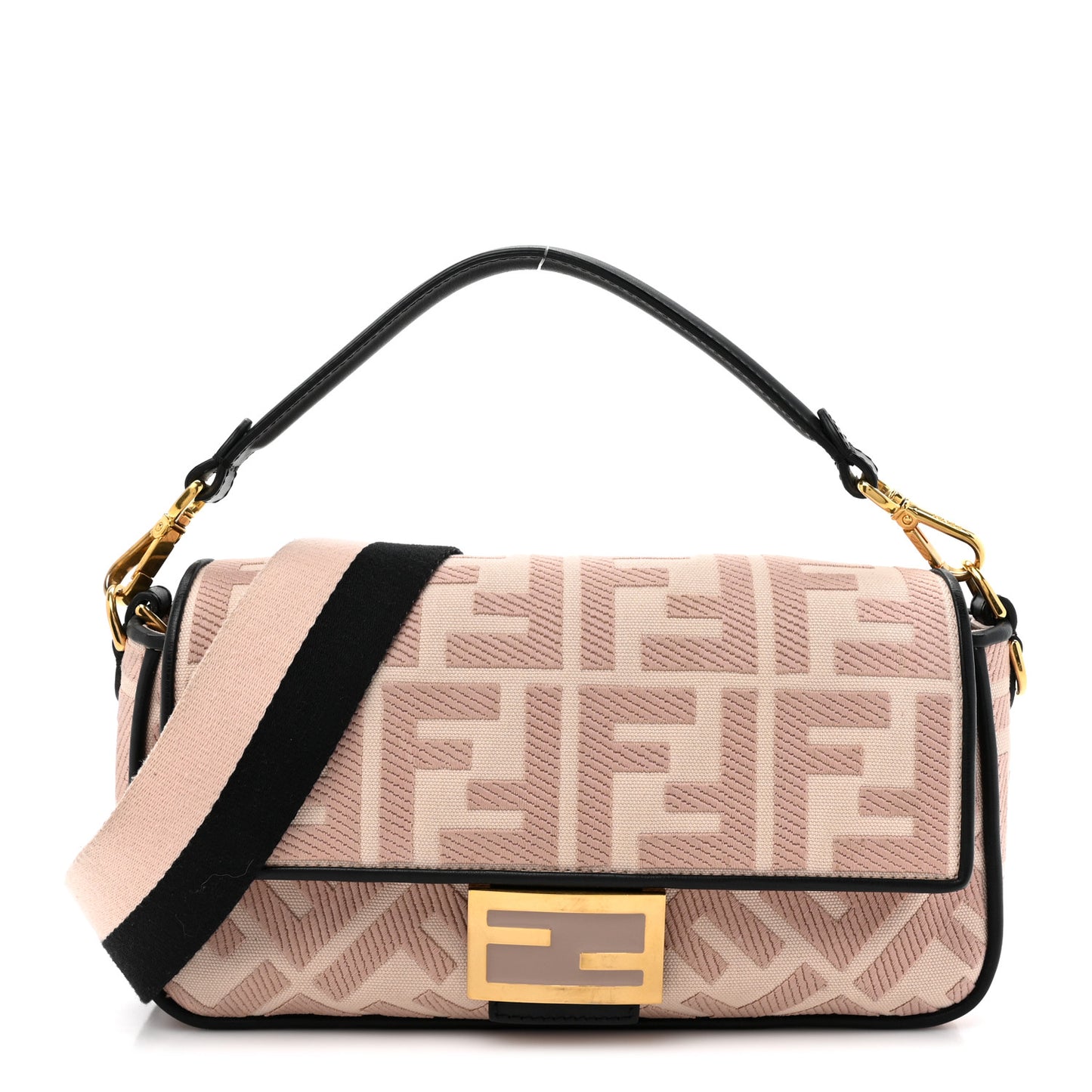 Canvas Vitello King FF Embroidered Baguette Rosa Quarzo Black