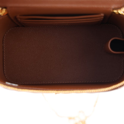 Chanel Shiny Lambskin Quilted Small Metal Wood Top Handle Vanity Case With Chain Brown 5 of 10